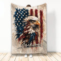 Patriotic eagle blanket with a bald eagle, American flag artwork, and bold red, white, and blue colors
