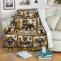 Miniature Schnauzer throw blanket draped over a sofa with sunflower collage artwork