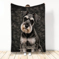 Miniature Schnauzer artwork on a dark custom throw blanket displayed against a light background