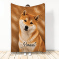 Shiba Inu blanket displayed vertically with warm orange fur artwork and a cozy dog-themed design