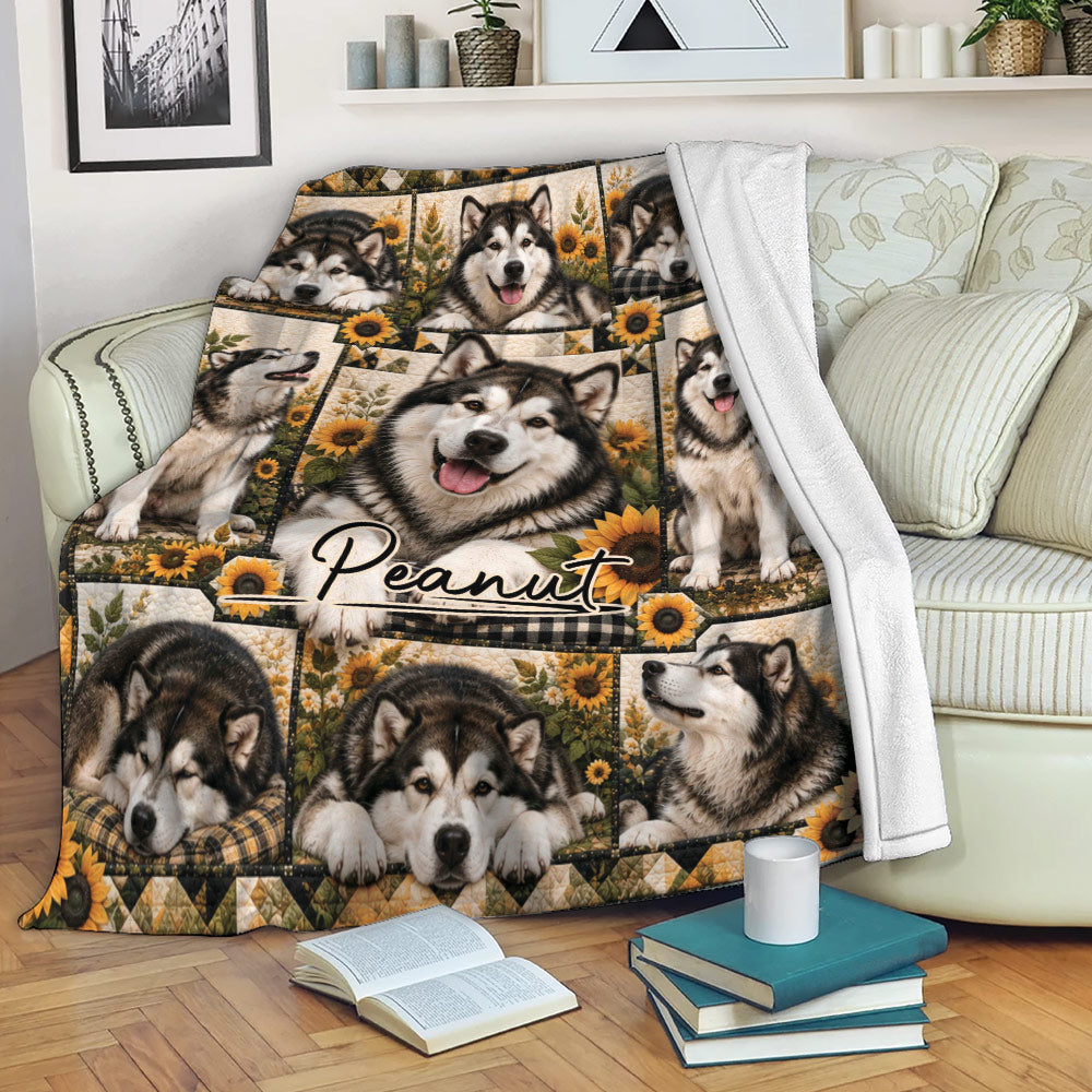 Alaskan Malamute throw blanket draped over a sofa in a cozy living room