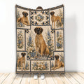 Great Dane blanket displayed with multiple dogs, blue floral panels, and a classic decorative border