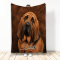 Bloodhound throw blanket featuring realistic brown dog artwork on a rich textured background