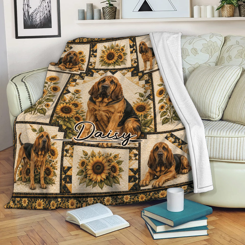 Bloodhound sunflower throw blanket draped over a sofa in a cozy living room