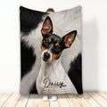 Rat Terrier blanket with a black, white, and tan dog portrait in a bold monochrome design