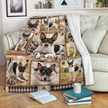 Rat Terrier throw blanket displayed on a sofa with playful dog portraits and rustic plaid borders