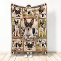 Rat Terrier throw blanket with a collage of black, white, and tan dog portraits and paw print accents