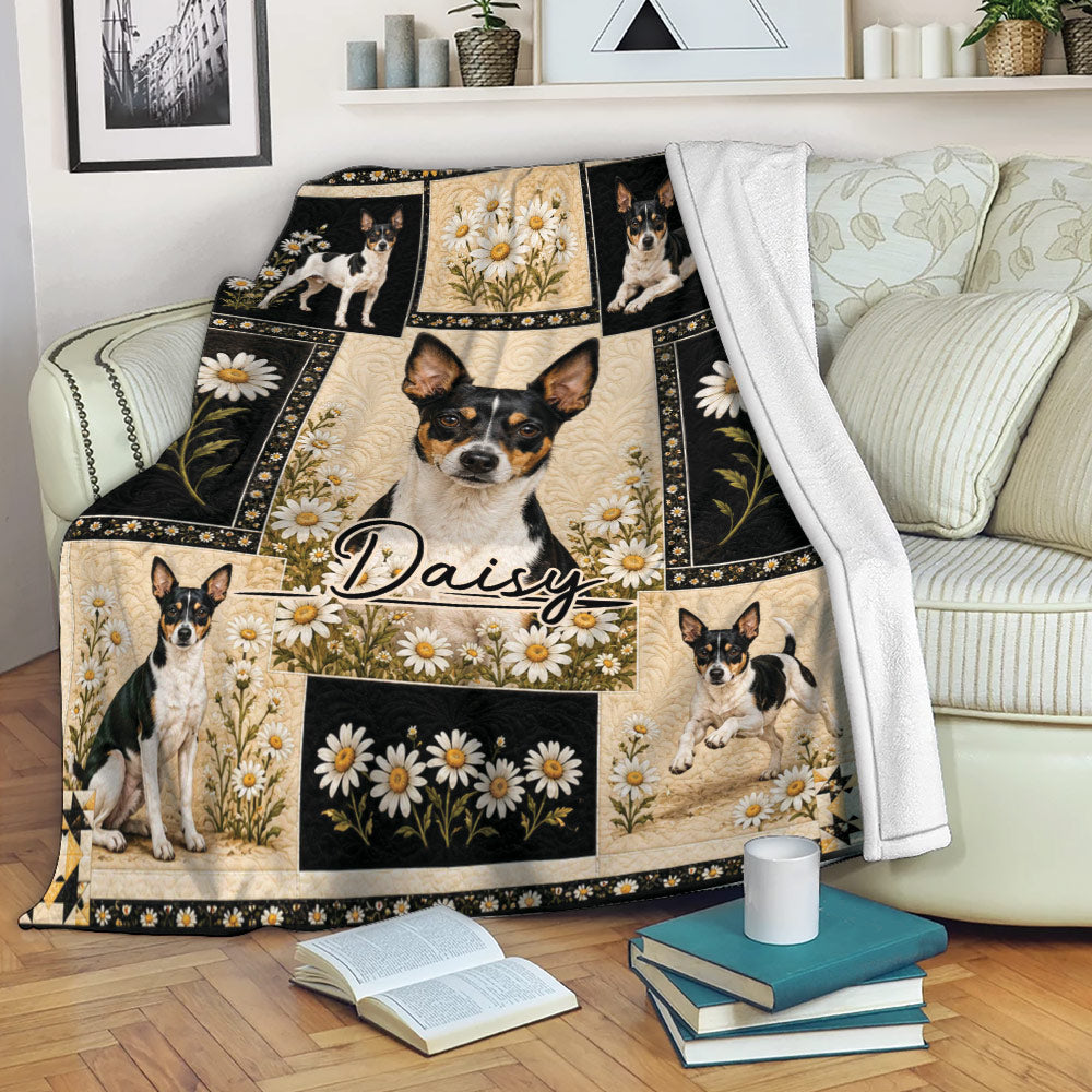 Rat Terrier floral throw blanket draped over a sofa in a cozy living room