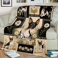 Close view of Rat Terrier floral blanket artwork arranged across a sofa