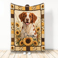 Brittany Spaniel blanket with warm brown and sunflower artwork in a patchwork border