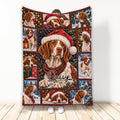 Christmas Brittany Spaniel blanket displayed with festive plaid, snowy scenes, and holiday dog artwork