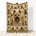 Cairn Terrier throw blanket with sunflower artwork and multiple dog portraits in a warm rustic design