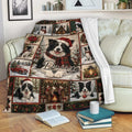 Border Collie Christmas blanket draped over a sofa in a cozy living room