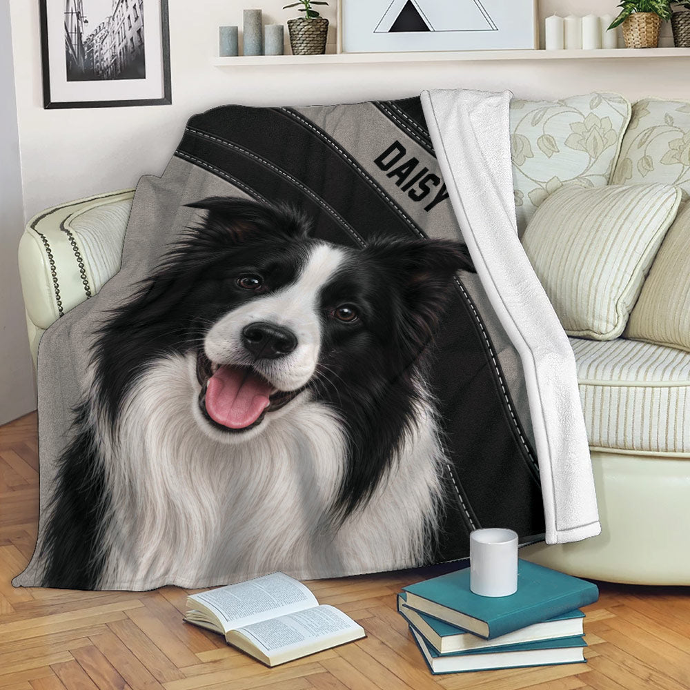 Border Collie throw blanket draped over a sofa in a cozy living room setting
