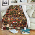Christmas Miniature Pinscher throw blanket draped over a couch with festive dog portraits and holiday artwork