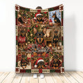Christmas Miniature Pinscher blanket displayed with festive dog portraits, plaid accents, ornaments, and holiday decor