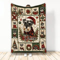 Christmas Miniature Schnauzer throw blanket displayed with festive holiday dog artwork