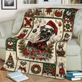Close view of a festive Miniature Schnauzer blanket styled on a sofa
