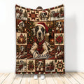 Great Dane Christmas throw blanket with Santa hats, plaid accents, trees, gifts, and cozy holiday scenes