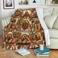 Bloodhound throw blanket displayed on a sofa with Christmas collage artwork and cozy holiday decor