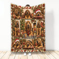 Christmas Bloodhound blanket featuring a festive collage of dogs, gifts, plaid accents, and holiday trees