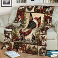 Rat Terrier holiday throw blanket draped over a couch with festive dog portraits and Christmas greenery