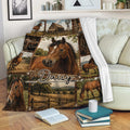 Rustic horse throw blanket displayed on a couch with ranch scenes, saddles, and equestrian artwork