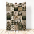 Duck hunting throw blanket with mallards, camouflage, pine forests, reeds, and rustic outdoor artwork