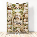 Havanese collage blanket displayed vertically with garden scenes, multiple dogs, flowers, and a central portrait