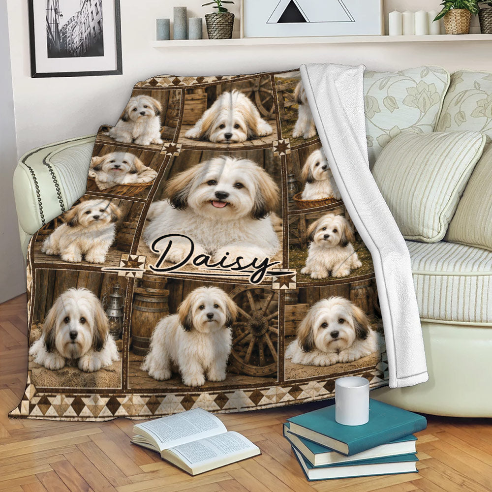 Rustic Havanese throw blanket draped over a sofa in a cozy living room