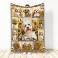 Havanese throw blanket featuring multiple dogs, sunflowers, rustic panels, and a warm farmhouse design