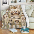 Havanese dog blanket displayed across a cozy sofa in a living room