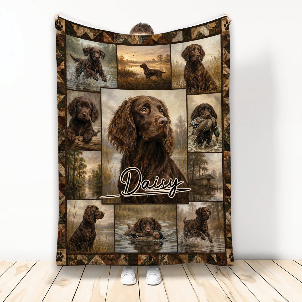 Boykin Spaniel blanket with brown hunting dogs, water scenes, marsh landscapes, and rustic outdoor artwork