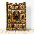 Boykin Spaniel throw blanket with sunflower fields, rural scenes, and warm brown decorative artwork