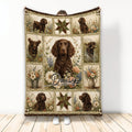 Boykin Spaniel throw blanket with brown dogs, floral panels, and rustic country-inspired artwork