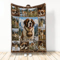 Saint Bernard throw blanket displayed with alpine mountain scenes and a rustic lodge-inspired border