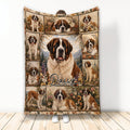 Saint Bernard throw blanket with a vintage floral collage, mountain scenery, and multiple dog portraits