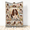 English Springer Spaniel blanket with floral patchwork artwork and multiple dog portraits
