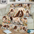 Floral English Springer Spaniel blanket draped over a couch in a cozy living room
