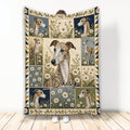 Greyhound blanket with floral panels, botanical borders, and multiple elegant dog portraits