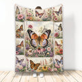Butterfly blanket with vintage garden flowers and a large orange and purple butterfly design