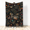 DJ blanket displayed upright with turntables, mixing consoles, headphones, records, and colorful music equipment artwork
