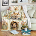 Hamster blanket draped over a sofa, featuring floral artwork and charming illustrated hamster scenes