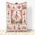 Pink ballet blanket displayed with ballerina, tutu, pointe shoes, roses, and vintage dressing room artwork