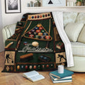 Billiards throw blanket draped over a sofa with colorful pool ball and cue artwork