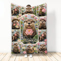 Otter throw blanket featuring playful river otters, pink water lilies, and a nature-inspired collage design