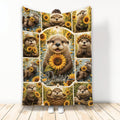 Otter blanket with sunflower artwork and a collage of playful wildlife scenes