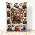 Christmas otter throw blanket displayed upright with festive holiday scenes and cozy wildlife artwork