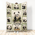 Panda throw blanket featuring cute pandas with white daisies in a soft green collage design