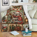 Festive koala throw blanket draped over a sofa with a Santa-hat koala and Christmas collage artwork
